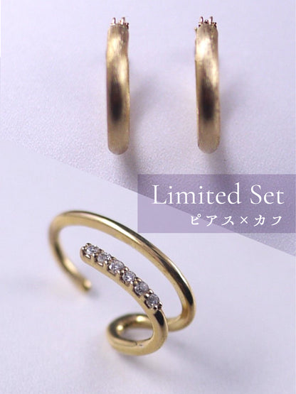［Special Limited］ゴールド フープ ピアス＆ゴールド ダイヤ イヤーカフ